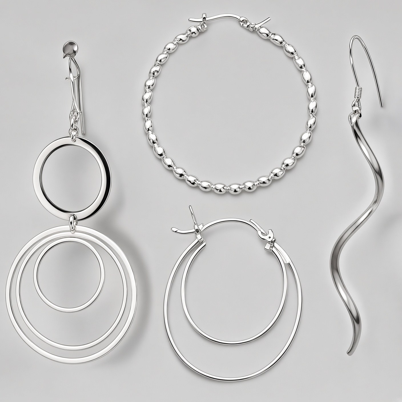 Sterling silver hoops, threads, and dangle earrings