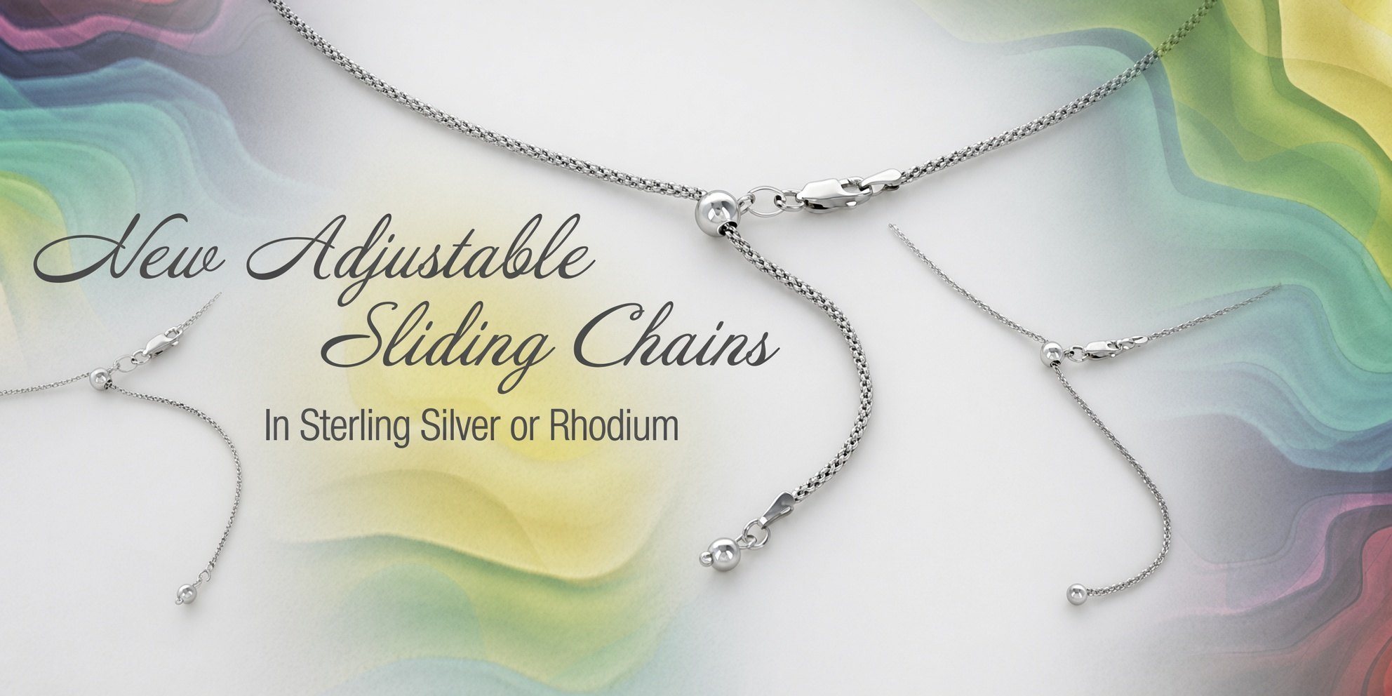 New adjustable sliding chains in sterling silver or rhodium