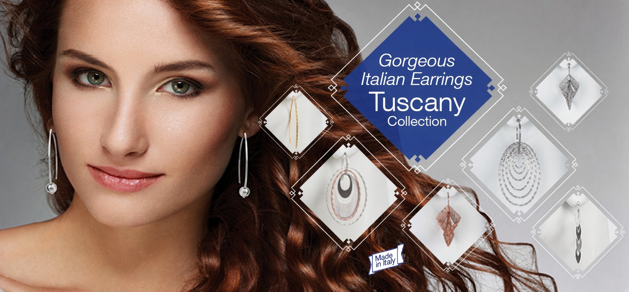 Model wearing long sterling silver thread earrings from the Tuscany Collection